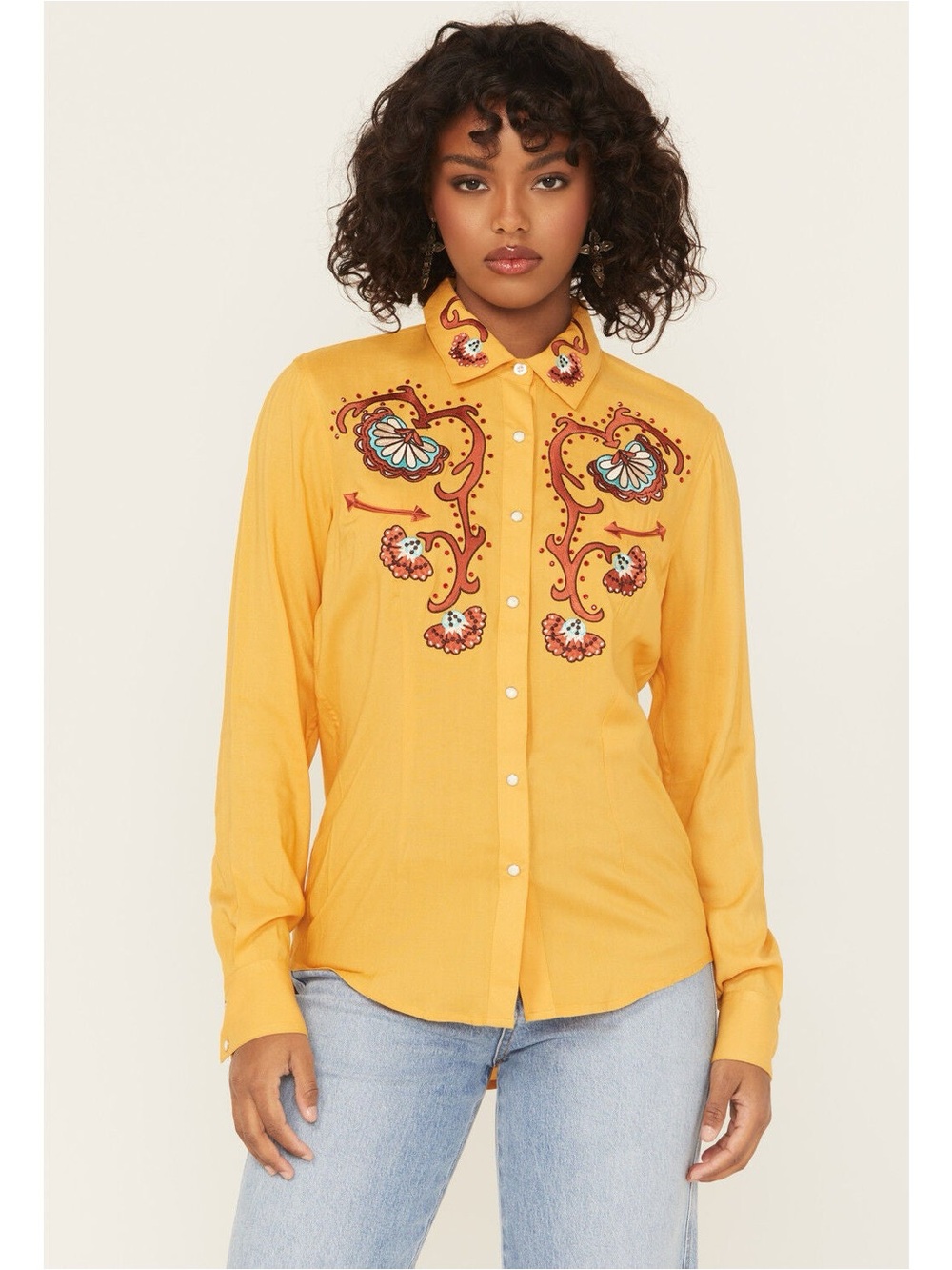 NWT XL Panhandle Mustard Retro Rhinestone Embroidered Snap Western Shirt (ABBA)